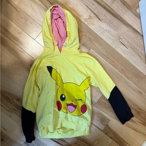 Yellow Pikachu Sweatshirt with Pink Lining
